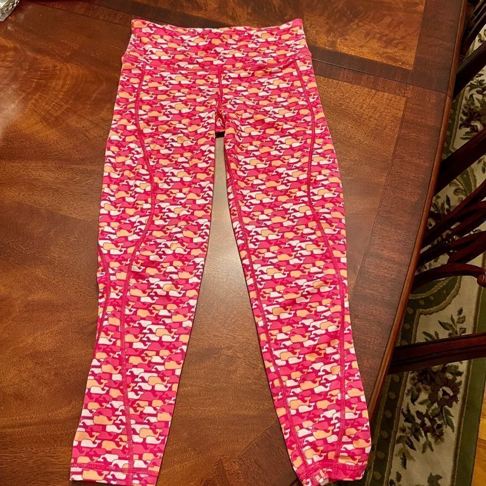 EEUC Women's Vineyard Vines Performance Pink Orange Whale Print Leggings SMALL
